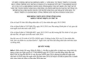 Nghị quyết 91/NQ-HĐND điều chỉnh danh mục công trình xây dựng cơ bản dự toán ngân sách 2014 Vĩnh Long