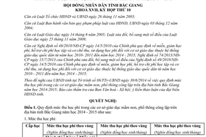 Nghị quyết 09/2014/NQ-HĐND mức thu học phí giáo dục mầm non phổ thông công lập Bắc Giang 2014 2015