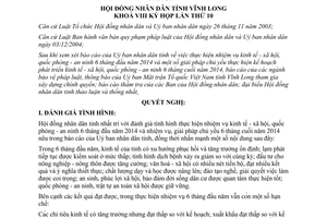 Nghị quyết 90/2014/NQ-HĐND nhiệm vụ kinh tế xã hội quốc phòng an ninh 2014 Vĩnh Long