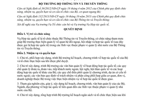 Quyết định 964/QĐ-BTTTT 2014 nhiệm vụ quyền hạn cơ cấu tổ chức Vụ Hợp tác quốc tế