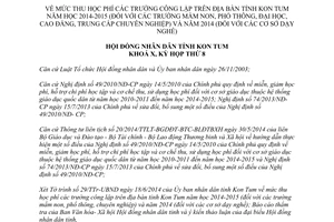 Nghị quyết 06/2014/NQ-HĐND mức thu học phí trường công lập trên địa bàn tỉnh Kon Tum 2014 2015