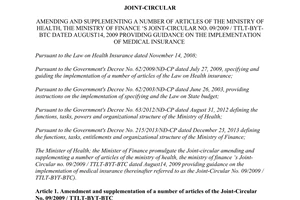 Joint Circular No. 24/2014/TTLT-BYT-BTC amending Joint Circular No. 09/2009/TTLT-BYT-BTC