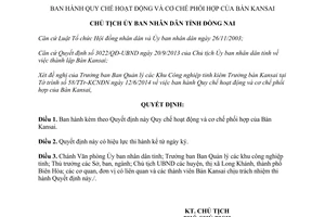 Quyết định 2175/QĐ-UBND 2014 Quy chế hoạt động phối hợp Bàn Kansai Đồng Nai