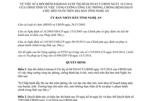 Quyết định 40/2014/QĐ-UBND sửa đổi 04/2014/CT-UBND phòng chống bệnh dại chó mèo nuôi Nghệ An