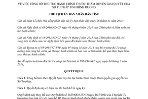 Quyết định 1659/QĐ-UBND 2014 công bố thủ tục hành chính thuộc Sở Tư pháp Bình Dương