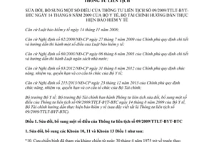 Thông tư liên tịch 24/2014/TTLT-BYT-BTC sửa đổi 09/2009/TTLT-BYT-BTC hướng dẫn bảo hiểm y tế