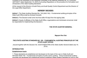Decision No. 02/2014/QD-KTNN spromulgating the state auditing standard No. 100