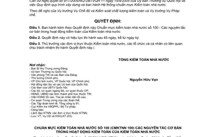 Quyết định 02/2014/QĐ-KTNN Chuẩn mực kiểm toán nhà nước số 100 Các nguyên tắc cơ bản kiểm toán