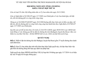 Nghị quyết 98/2014/NQ-HĐND đặt tên đường thị trấn Mađagui Đạ Huoai Lâm Đồng