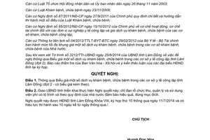 Nghị quyết 103/2014/NQ-HĐND Biểu giá một số dịch vụ khám bệnh chữa bệnh cơ sở y tế công lập Lâm Đồng