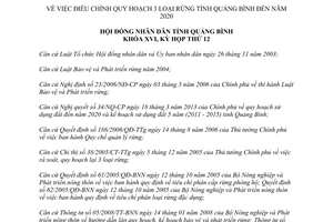 Nghị quyết 87/2014/NQ-HĐND điều chỉnh quy hoạch 3 loại rừng Quảng Bình đến 2020