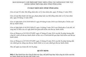 Quyết định 14/2014/QĐ-UBND phối hợp kiểm soát thủ tục hành chính Vĩnh Long