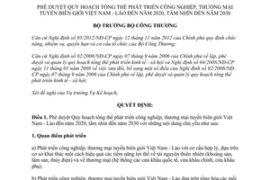 Quyết định 6299/QĐ-BCT 2014 Quy hoạch phát triển công nghiệp thương mại Việt Nam Lào 2020 tầm nhìn 2030