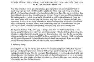 Chỉ thị 18/CT-TTg 2014 Chương trình mục tiêu quốc gia xây dựng nông thôn mới