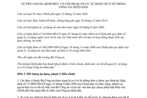 Quyết định 40/2014/QĐ-TTg tiêu chuẩn định mức quản lý sử dụng ô tô Công an nhân dân