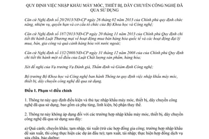 Thông tư 20/2014/TT-BKHCN nhập khẩu máy móc thiết bị dây chuyền công nghệ đã qua sử dụng
