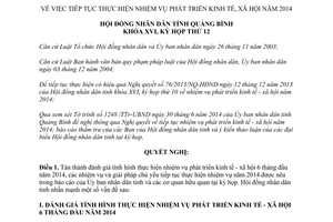 Nghị quyết 89/2014/NQ-HĐND nhiệm vụ phát triển kinh tế xã hội 2014 Quảng Bình