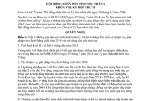 Nghị quyết 03/2014/NQ-HĐND kinh tế xã hội 6 tháng đầu năm nhiệm vụ 6 tháng cuối năm 2014 Sóc Trăng