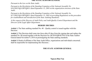 Decision No. 03/2014/QD-KTNN promulgating the state auditing standard No.40 quality control