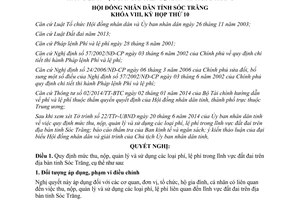 Nghị quyết 10/2014/NQ-HĐND thu quản lý sử dụng phí lệ phí lĩnh vực đất đai Sóc Trăng