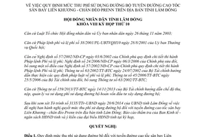 Nghị quyết 106/2014/NQ-HĐND phí sử dụng đường bộ Liên Khương chân đèo Prenn Lâm Đồng
