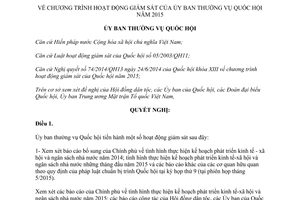 Nghị quyết 783/NQ-UBTVQH13 2014 Chương trình hoạt động giám sát Ủy ban Thường vụ Quốc hội 2015