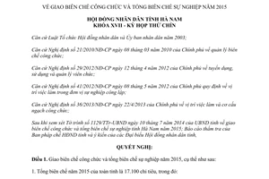 Nghị quyết 12/2014/NQ-HĐND giao biên chế công chức tổng biên chế sự nghiệp 2015 Hà Nam