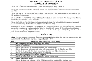 Nghị quyết số 89/2014/NQ-HĐND lĩnh vực đầu tư kết cấu hạ tầng kinh tế xã hội cho vay 2014-2015 Hà Tĩnh