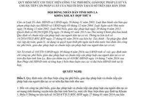 Nghị quyết 84/2014/NQ-HĐND mức chi giáo dục pháp luật chuẩn tiếp cận pháp luật Sơn La