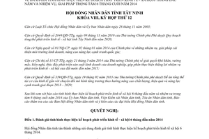 Nghị quyết 11/2014/NQ-HĐND tình hình phát triển kinh tế xã hội 6 tháng đầu giải pháp 6 tháng cuối 2014 Tây Ninh