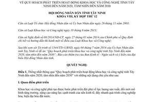 Nghị quyết 12/2014/NQ-HĐND Quy hoạch phát triển khoa học công nghệ Tây Ninh 2020 tầm nhìn 2030