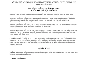 Nghị quyết 03/2014/NQ-HĐND điều chỉnh Quy hoạch tổng thể phát triển thủy lợi Phú Thọ 2020