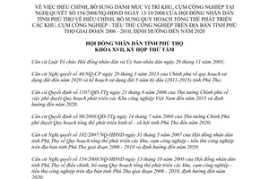 Nghị quyết 07/2014/NQ-HĐND điều chỉnh 154/2008/NQ-HĐND Quy hoạch phát triển khu cụm công nghiệp Phú Thọ