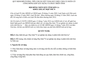 Nghị quyết 83/2014/NQ-HĐND xét tặng huy hiệu cá nhân đóng góp xây dựng phát triển Sơn La