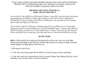 Nghị quyết 79/2014/NQ-HĐND hỗ trợ học sinh sinh viên trường cao đẳng trung cấp chuyên nghiệp nghề Sơn La