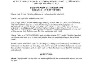 Nghị quyết 09/2014/NQ-HĐND kiểm soát thủ tục hành chính Hà Nam