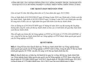 Quyết định 1106/QĐ-UBND 2014 thủ tục hành chính Nông nghiệp Sở Nông nghiệp Phát triển nông thôn Cà Mau