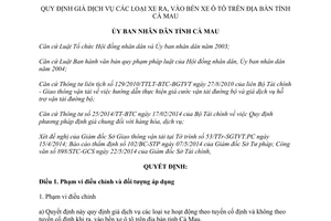 Quyết định 19/2014/QĐ-UBND giá dịch vụ các loại xe ra vào bến xe ô tô Cà Mau