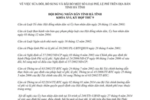 Nghị quyết số 85/2014/NQ-HĐND sửa đổi bổ sung bãi bỏ phí lệ phí Hà Tĩnh