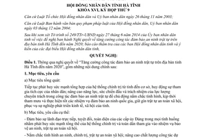 Nghị quyết 94/2014/NQ-HĐND tăng cường công tác đảm bảo an ninh trật tự Hà Tĩnh đến 2020