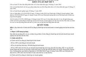 Nghị quyết 88/2014/NQ-HĐND hỗ trợ đăng ký thành lập hộ kinh doanh doanh nghiệp Hà Tĩnh