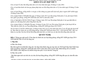 Nghị quyết 92/2014/NQ-HĐND bảo đảm tài chính phòng chống HIV/AIDS 2014 - 2020 Hà Tĩnh