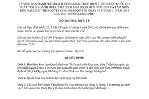 Quyết định 2614/QĐ-BYT 2014 phát triển ngành Dược Việt Nam giai đoạn đến 2020