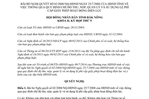 Nghị quyết 11/NQ-HĐND năm 2014 bãi bỏ 02/2008/NQ-HĐND lệ phí cấp giấy phép điện lực Đắk Nông