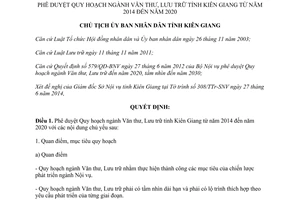 Quyết định 1558/QĐ-UBND 2014 Quy hoạch ngành Văn thư Lưu trữ Kiên Giang từ 2014 đến 2020