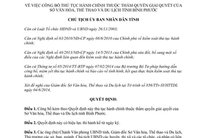 Quyết định 1552/QĐ-UBND 2014 công bố thủ tục hành chính mới Sở Văn hóa Thể thao Du lịch Bình Phước