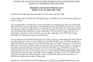 Nghị quyết 08/2014/NQ-HĐND mức thu quản lý sử dụng phí lệ phí Hà Nam