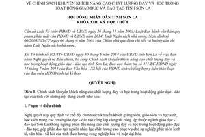 Nghị quyết 82/2014/NQ-HĐND nâng cao chất lượng dạy học giáo dục đào tạo Sơn La