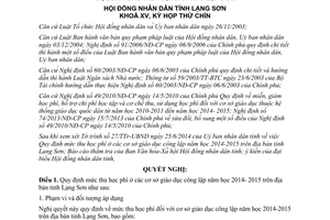 Nghị quyết 144/2014/NQ-HĐND mức thu học phí giáo dục công lập 2014 2015 Lạng Sơn