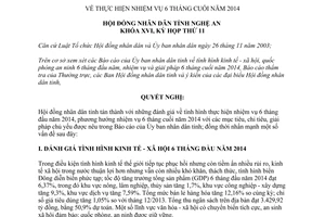 Nghị quyết 122/2014/NQ-HĐND thực hiện nhiệm vụ 6 tháng cuối năm 2014 tỉnh Nghệ An